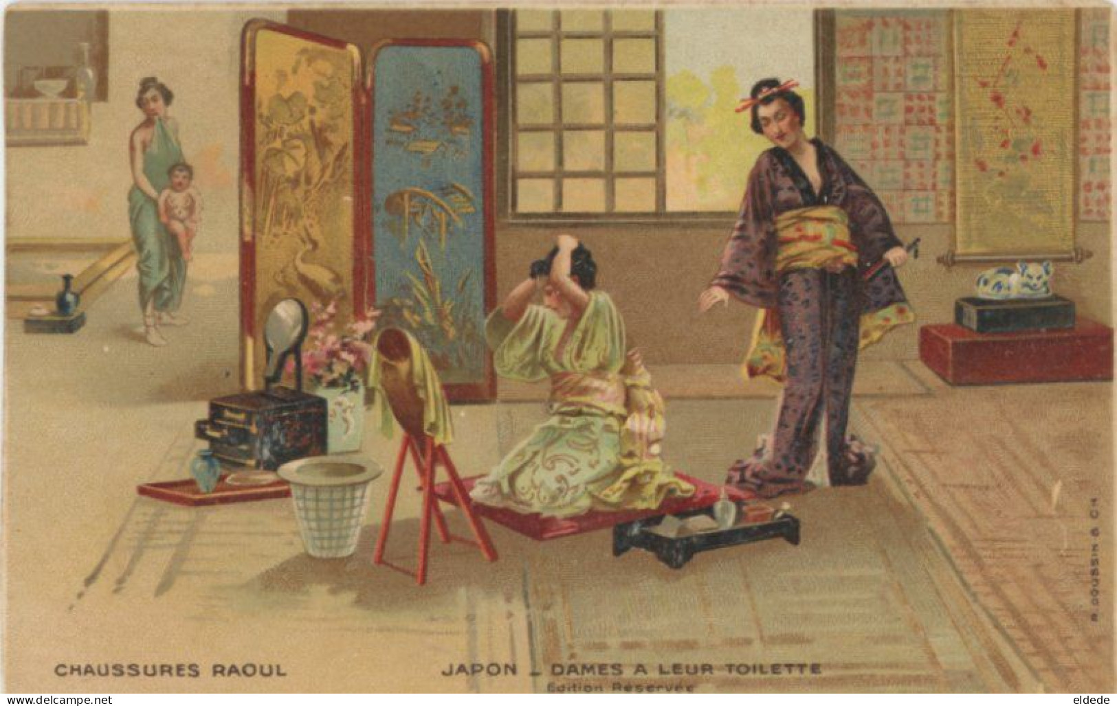 Art Card Japanese Geishas Preparing Themselves Miror Make Up  Dressing - Other & Unclassified