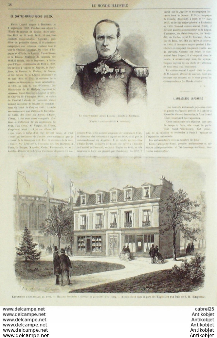 Le Monde Illustré 1867 N°510 Japon Ambassadeurs Egypte Caire Algérie Mouzaiaville Dreux (28) - 1850 - 1899