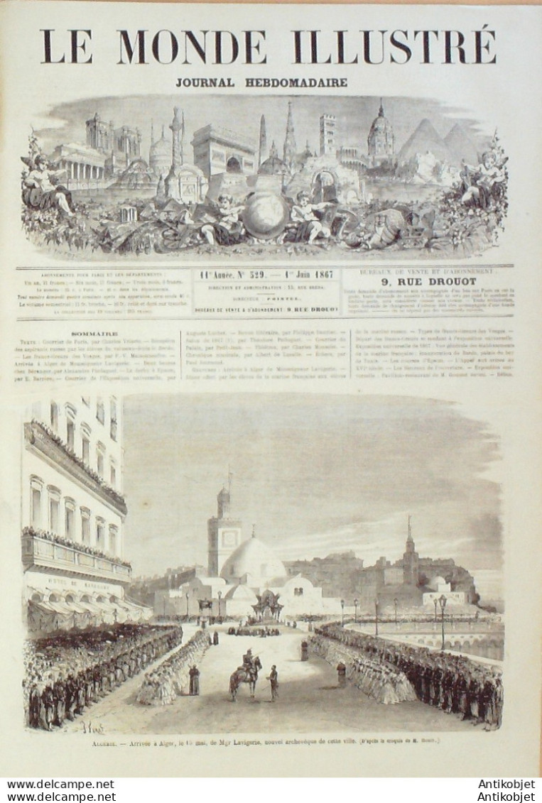 Le Monde Illustré 1867 N°529 Algérie Alger Tunis Palais Du Bey  De Tunis Courses Epsom - 1850 - 1899
