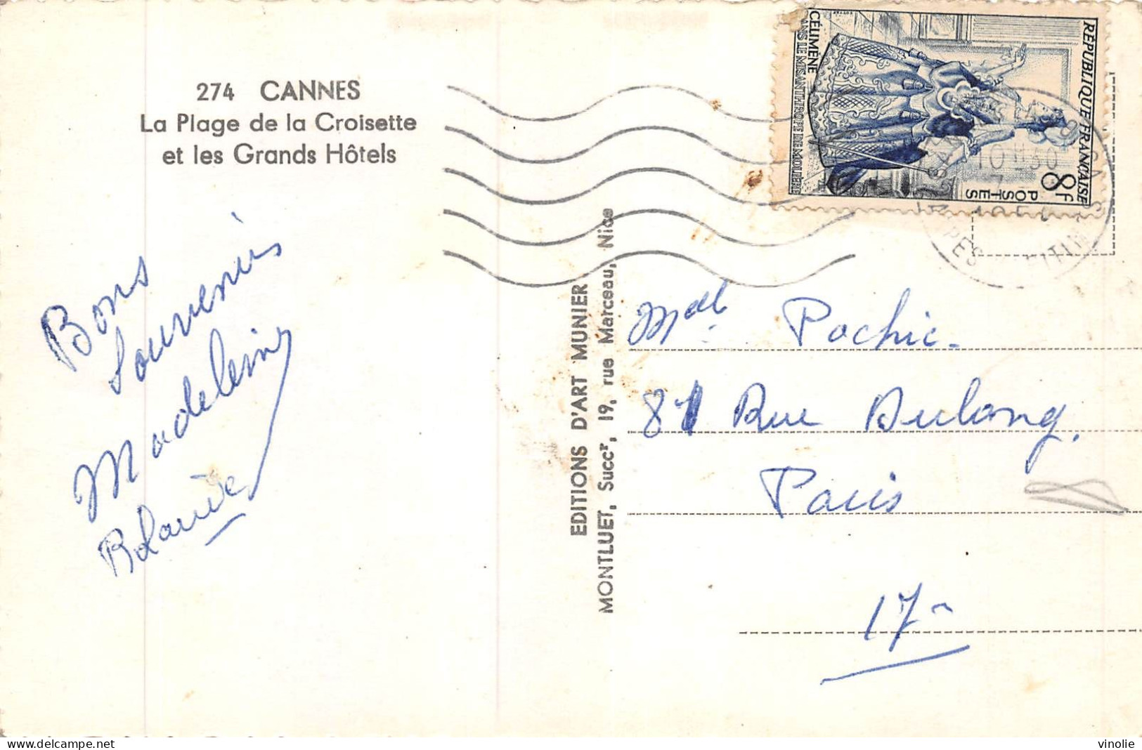 24-5412 : CANNES. LA PLAGE. CARTE EN COULEUR - Cannes