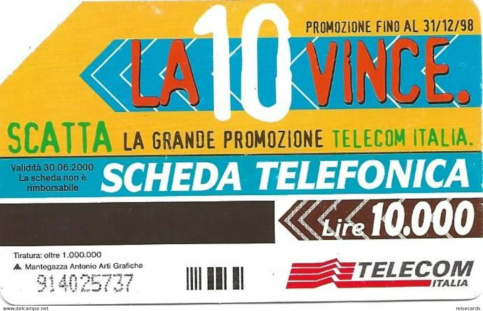Italy: Telecom Italia - La 10 Vince - Öff. Werbe-TK