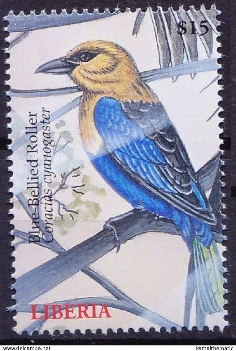 Blue-bellied Roller, Coracias Cyanogaster, Birds, Liberia 2000 MNH - Otros & Sin Clasificación