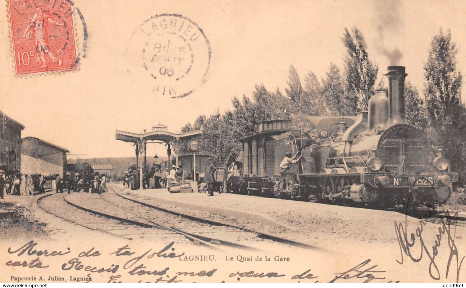 LAGNIEU (Ain) - Le Quai De La Gare Avec Train - Locomotive - Précurseur Voyagé 1906 (2 Scans) - Unclassified