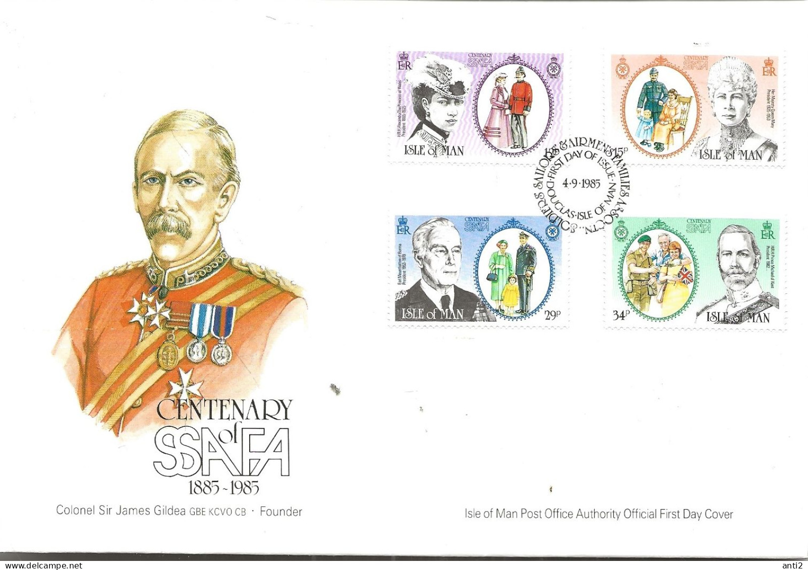 Isle Of Man  1985 SSAFA, 100 Years Of Union Of Families Of Soldiers, Sailors And Aviators  Mi 288-291, FDC - Man (Insel)