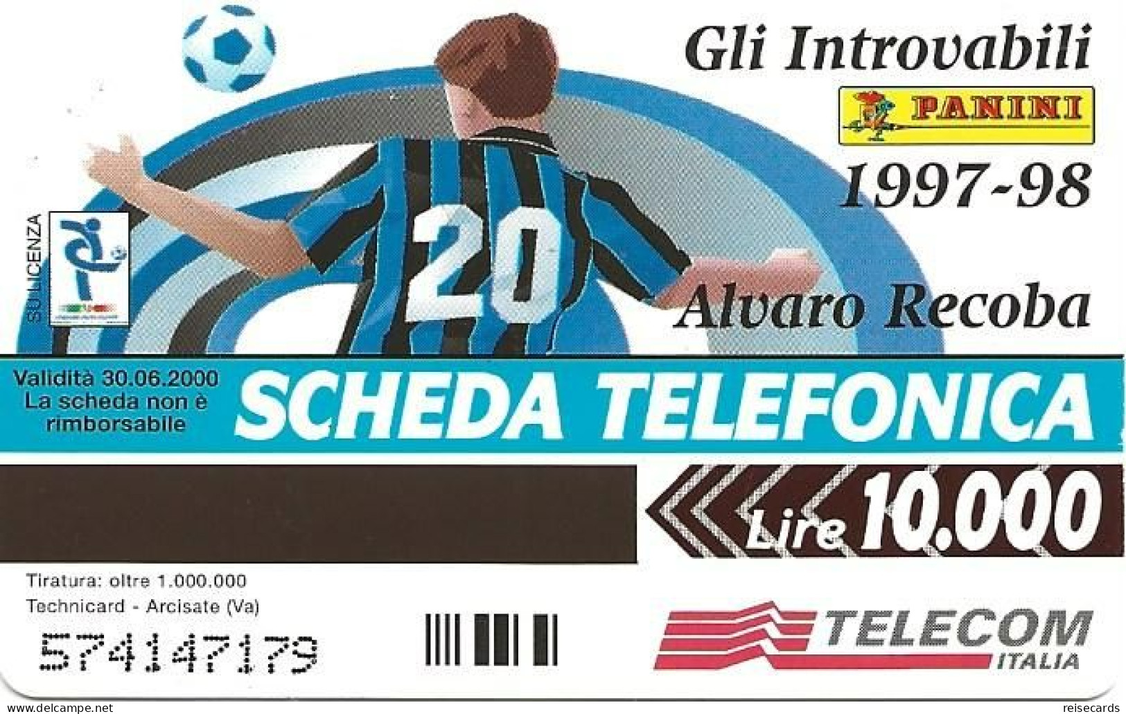 Italy: Telecom Italia - Panini, Alvaro Recoba, Inter - Pubbliche Pubblicitarie