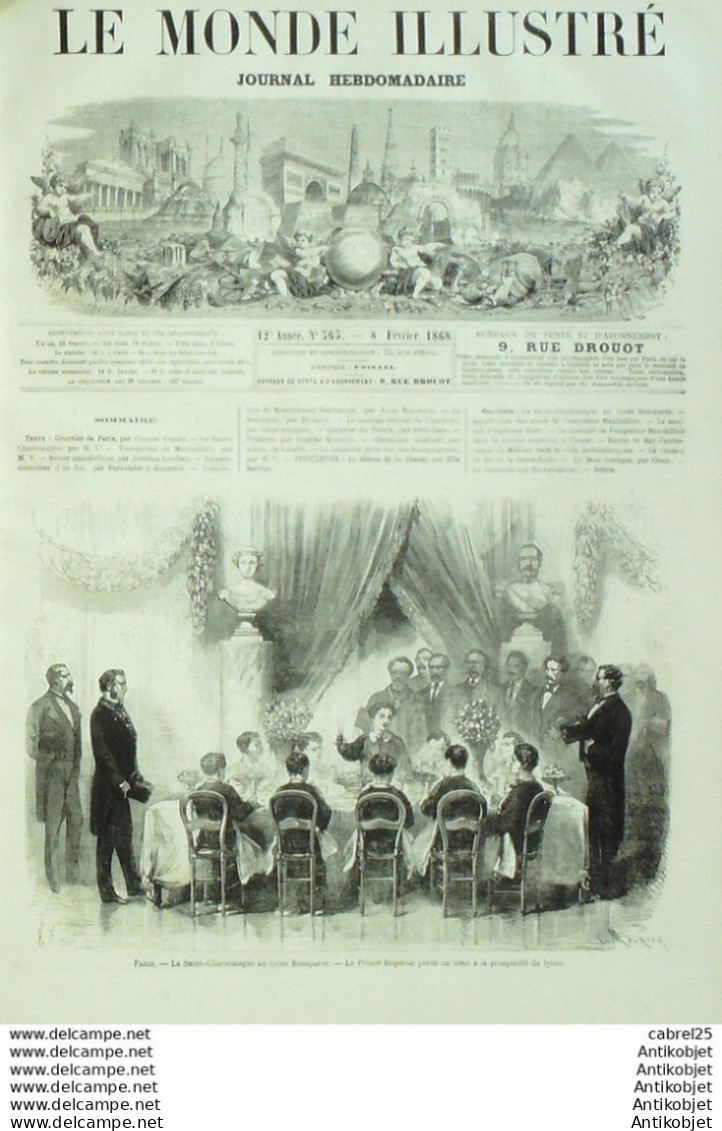 Le Monde Illustré 1868 N°565 Menton Roquebrune (06) Ethiopie Harraris Jeb El Feer Jérusalem Bethleem Inde Lucknow - 1850 - 1899