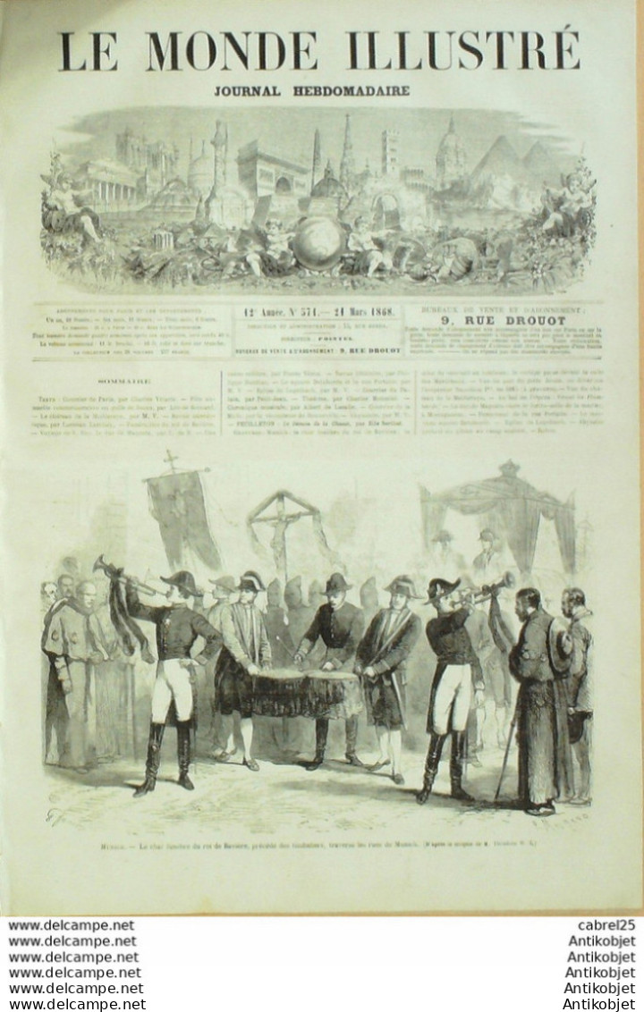 Le Monde Illustré 1868 N°571 Allemagne Munich Golfe Juan (06) Meilleraye (44) Algérie Mostaganem Legelbach (68) - 1850 - 1899