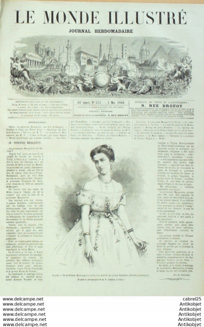 Le Monde Illustré 1868 N°577 Italie Turin Algérie Mostaganem Ethiopie Espagne Valence Abyssinie - 1850 - 1899