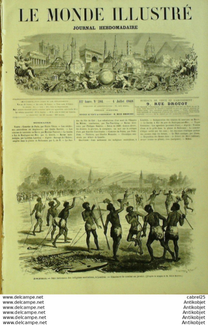 Le Monde Illustré 1868 N°586 Boulogne (62) Pérou Lima Aguador Algérie Relizanne Alger La Mina - 1850 - 1899