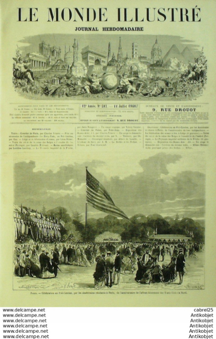 Le Monde Illustré 1868 N°587 Serbie Milano Pbrenovicht La Fleche (72) Prytanee Belgique Liège - 1850 - 1899