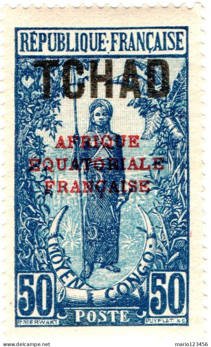 CIAD, CHAD, COSTUMI LOCALI, 50 C., 1924, FRANCOBOLLI NUOVI (MLH*) Scott:TD 36, Yt:TD 31 - Ungebraucht