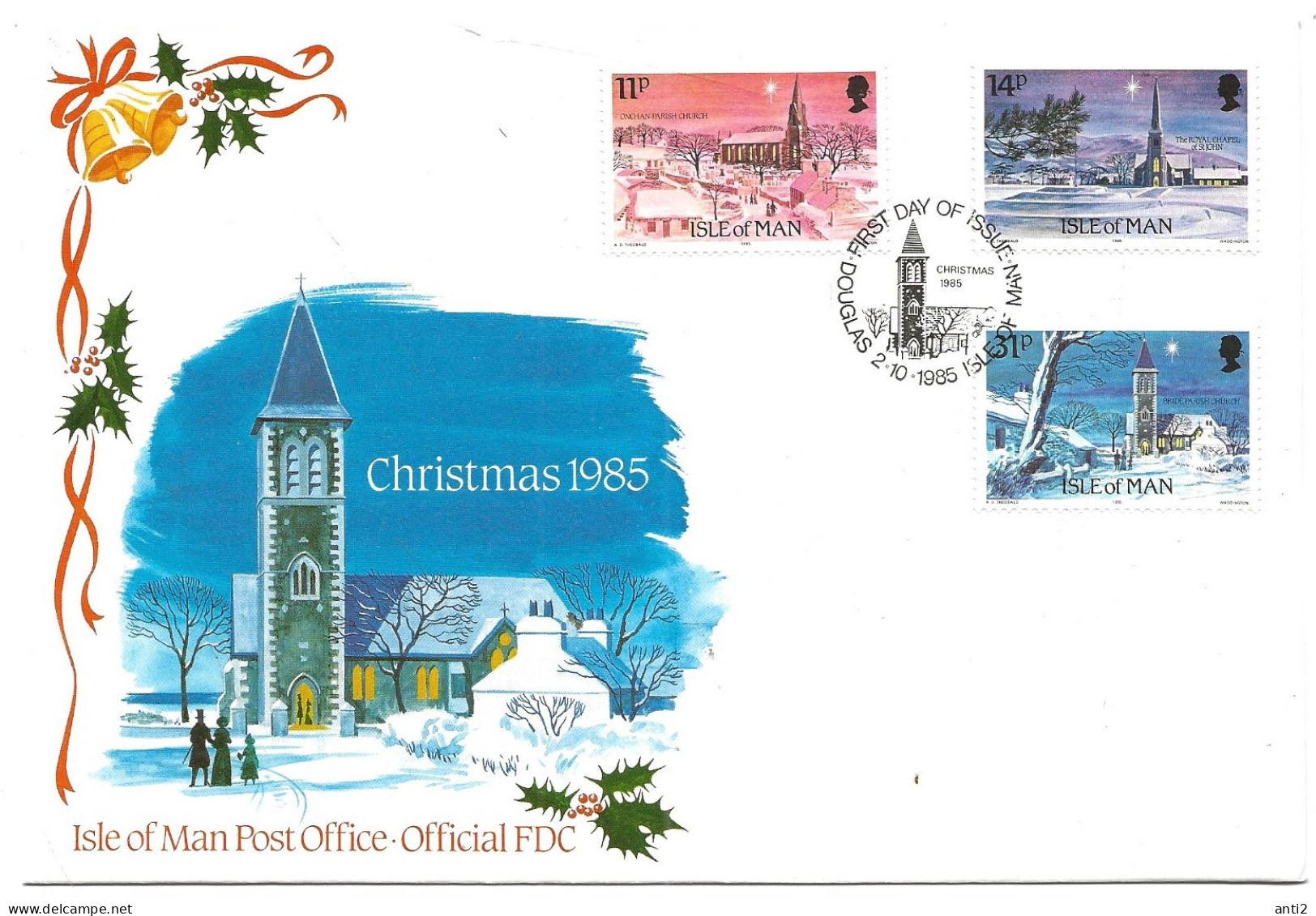 Isle Of Man 1985 Christmas: Churches, Mi 295-297 FDC - Man (Ile De)