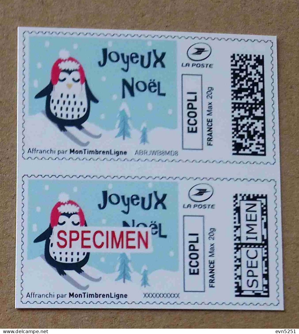 MTEL 30 : ECOPLI Joyeux Noël  & ECOPLI SPECIMEN (autocollant / Autoadhésif) - Unused Stamps