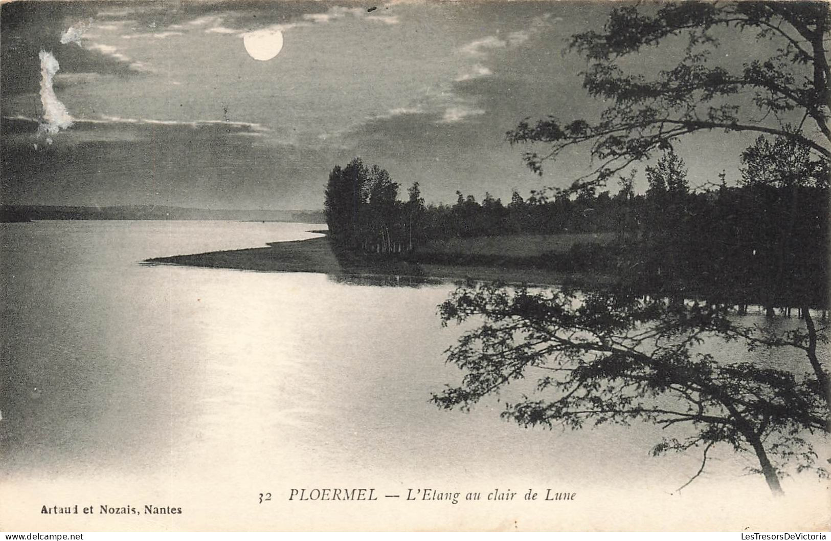 FRANCE - Ploermel - Vue Sur L'étang Au Clair De Lune -  Carte Postale Ancienne - Ploërmel