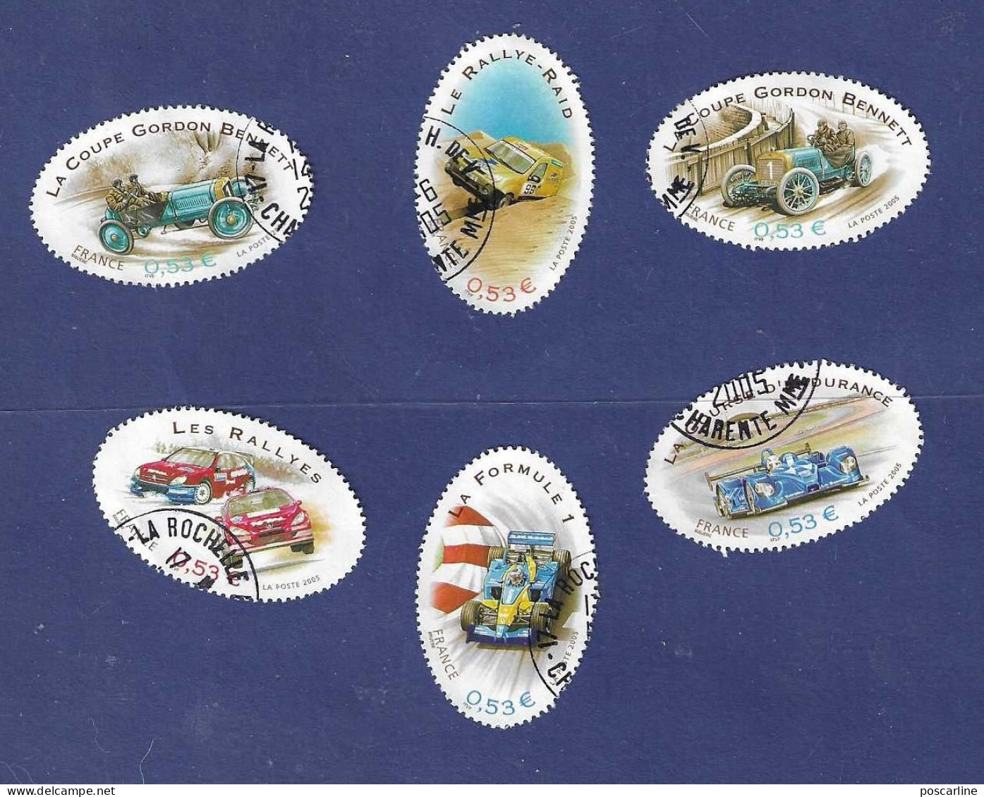 2005, Sport Automobile, Coupe Gordon Bennett, Issus Du Bloc, Cachet La Rochelle, 6 Timbres - Usati