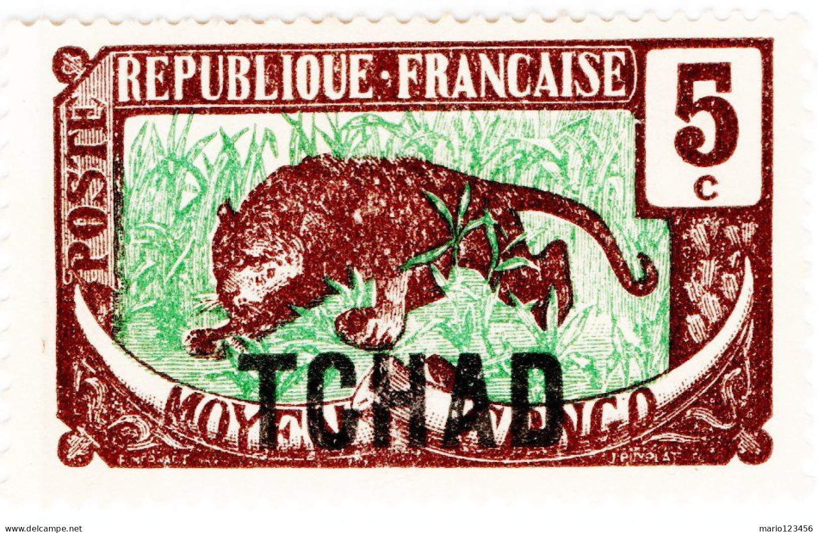 CIAD, CHAD, FAUNA, LEOPARDO, 5 C., 1922, FRANCOBOLLI NUOVI (MLH*) Scott:TD 4, Yt:TD 4 - Unused Stamps
