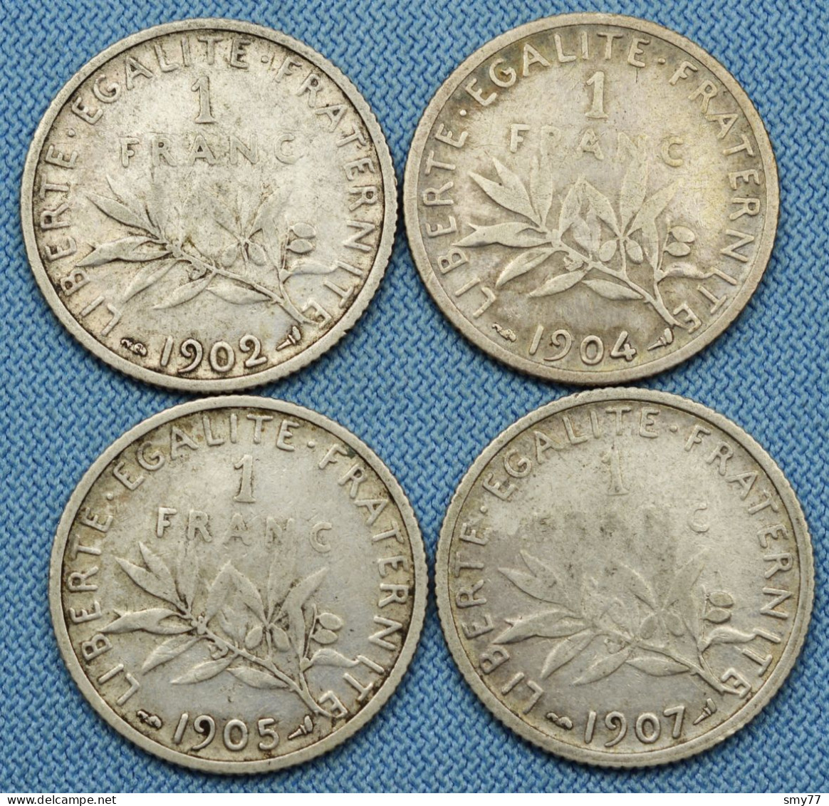 France • Lot 4x • 1 Franc Semeuse — 1902 — 1904 — 1905 — 1907 • [24-705] - 1 Franc