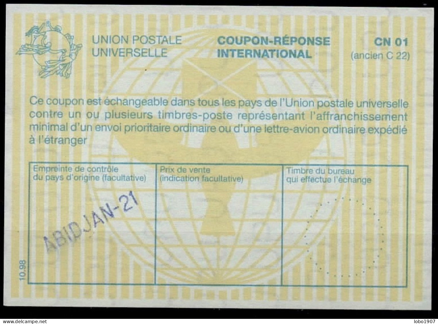 CÔTE D'IVOIRE IVORY COAST  La30  International Reply Coupon Reponse Antwortschein IRC IAS O ABIDJAN-21 - Costa De Marfil (1960-...)