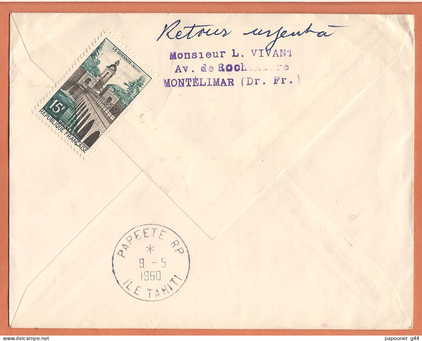 Lettre Montélimar 1960 ( 1er Liaison Air France (  France - Polynésie Via Los Angelès ) Pour Papette ( Tahiti ) - 1921-1960: Modern Period