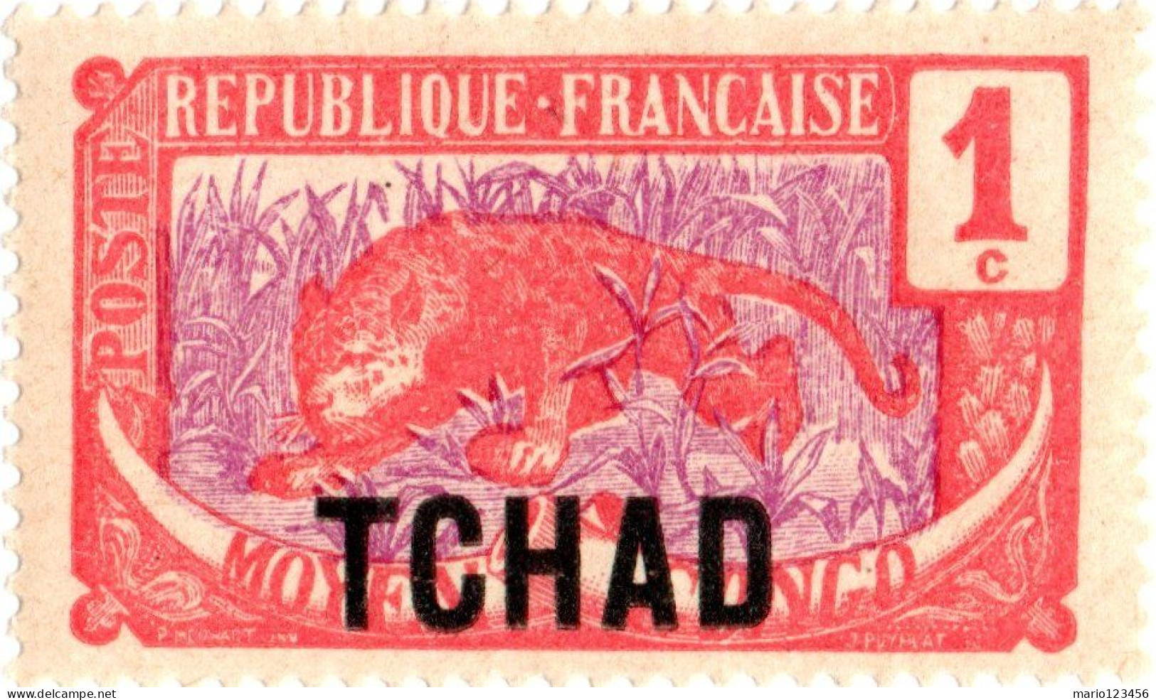 CIAD, CHAD, FAUNA, LEOPARDO, 1 C., 1922, FRANCOBOLLI NUOVI (MLH*) Scott:TD 1, Yt:TD 1 - Unused Stamps