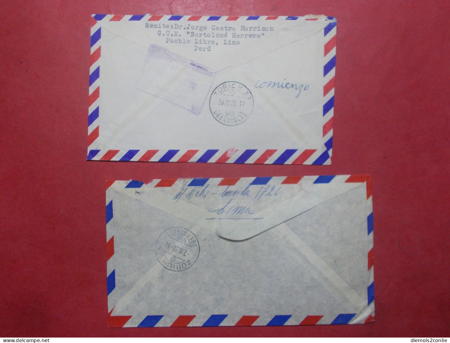 Marcophilie - Lot 2 Lettres Enveloppes Oblitérations Timbres PEROU Destination SUISSE (B331) - Peru