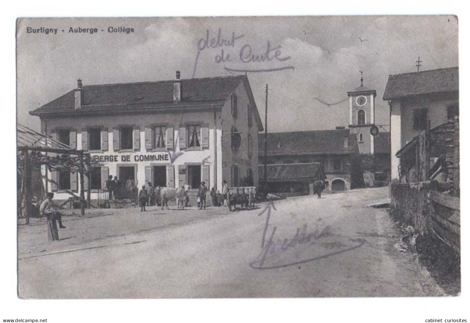 BURTIGNY - Auberge - Collège - 1917 - DISTRICT DE ROLLE - Auberge De Commune - Animée - Vache - Chariot - RARE - Burtigny