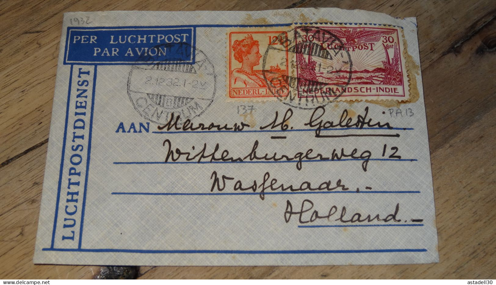 NEDERLANDISCH INDIE, Cover Luchtpost To Holland - 1932 ......... ..... 240424 ....... CL5-9 - Netherlands Indies