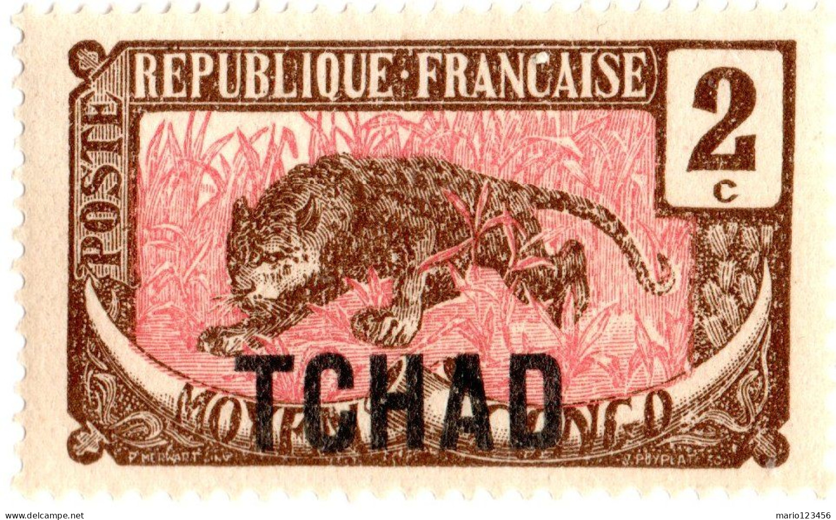 CIAD, CHAD, FAUNA, LEOPARDO, 2 C., 1922, FRANCOBOLLI NUOVI (MLH*) Scott:TD 2, Yt:TD 2 - Unused Stamps