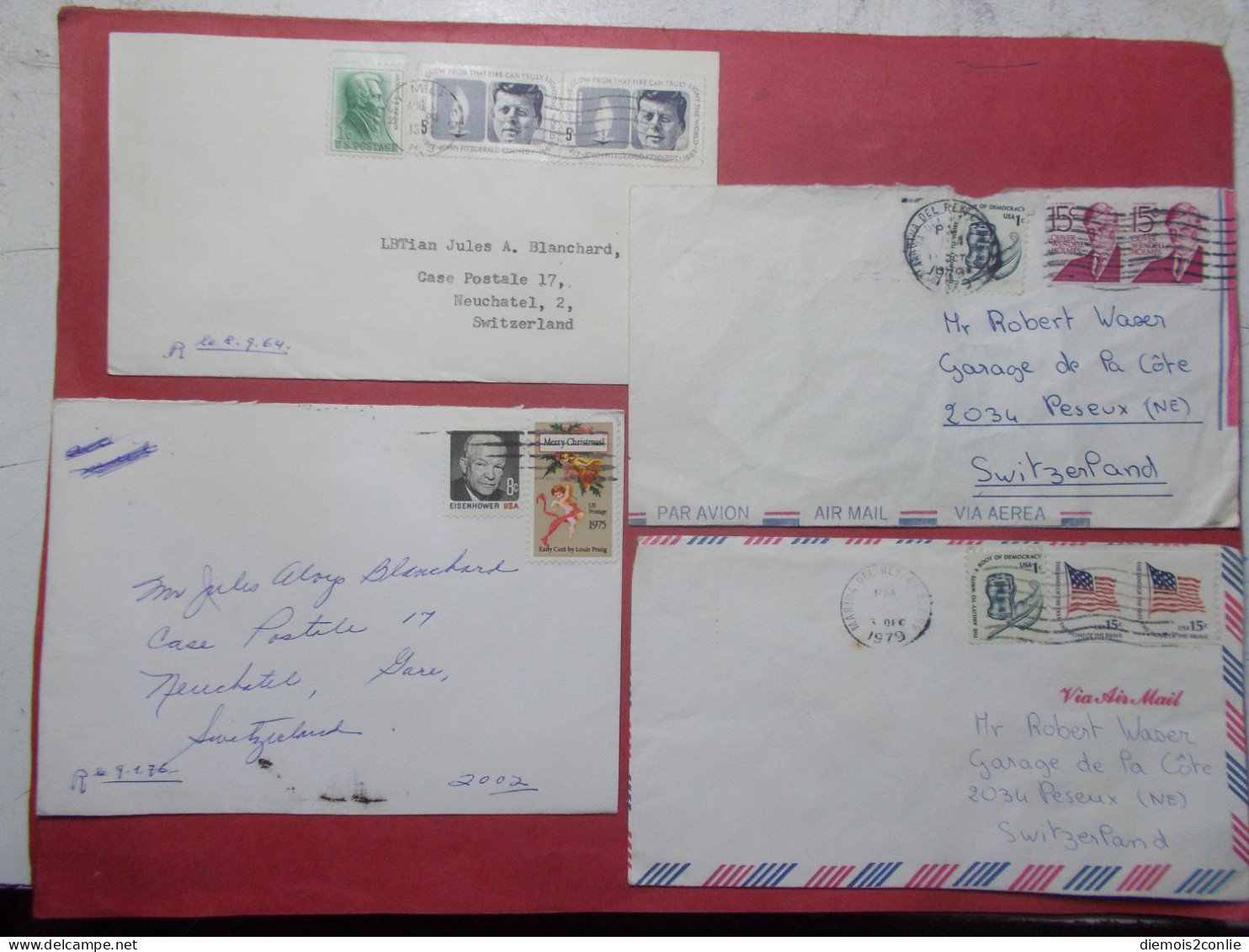 Marcophilie - Lot 4 Lettres Enveloppes Oblitérations Timbres USA Destination SUISSE (B332) - Postal History