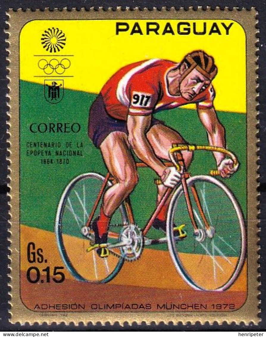 Timbre-poste Gommé Dentelé Neuf** - Jeux Olympiques D'été Munich 1972 Cyclisme - N° 1058 (Yvert) - Paraguay 1970 - Paraguay