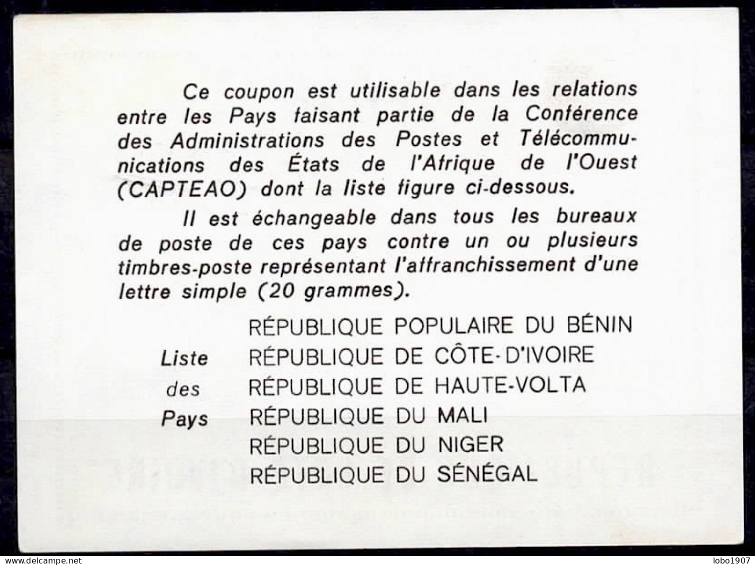 RÉPUBLIQUE DE CÔTE D'IVOIRE  Ca1  280 / 85F  CAPTEAO Reply Coupon Reponse Antwortschein IRC IAS O ABIDJAN 10 - Ivory Coast (1960-...)