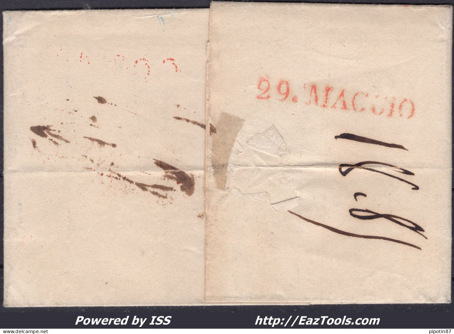 FRANCE MARQUE POSTALE AVEC GRIFFE ROUGE CF4R + CAD BLEU DU 23/05/1837 - 1801-1848: Précurseurs XIX