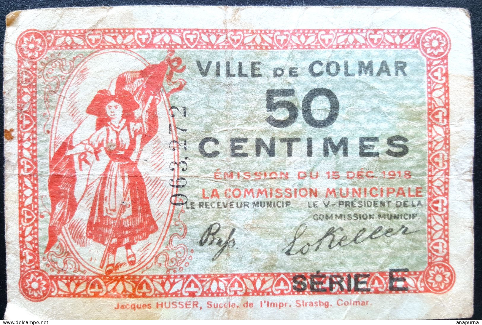 50 CENTIMES VILLE DE COLMAR BON NECESITE - Bons & Nécessité