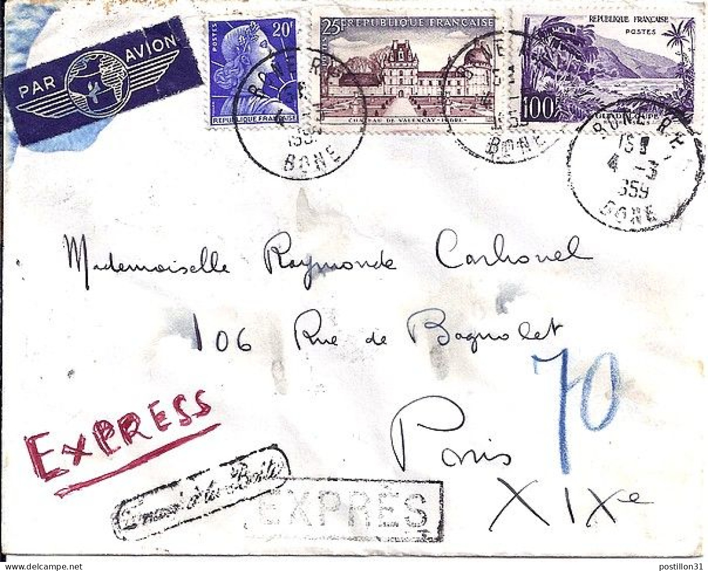 FRANCE N° 1194/1128/1011B S/L. EXPRES DE BONE/ALGERIE/4.3.59 - Covers & Documents