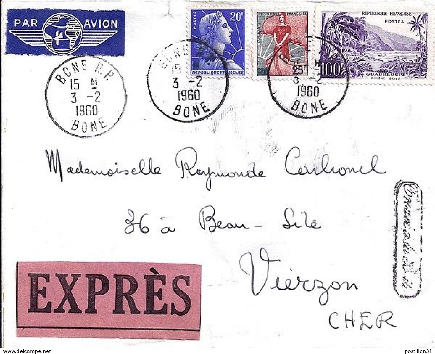 FRANCE N° 1194/1216/1011B S/L. EXPRES DE BONE/ALGERIE/3.2.60 - Covers & Documents