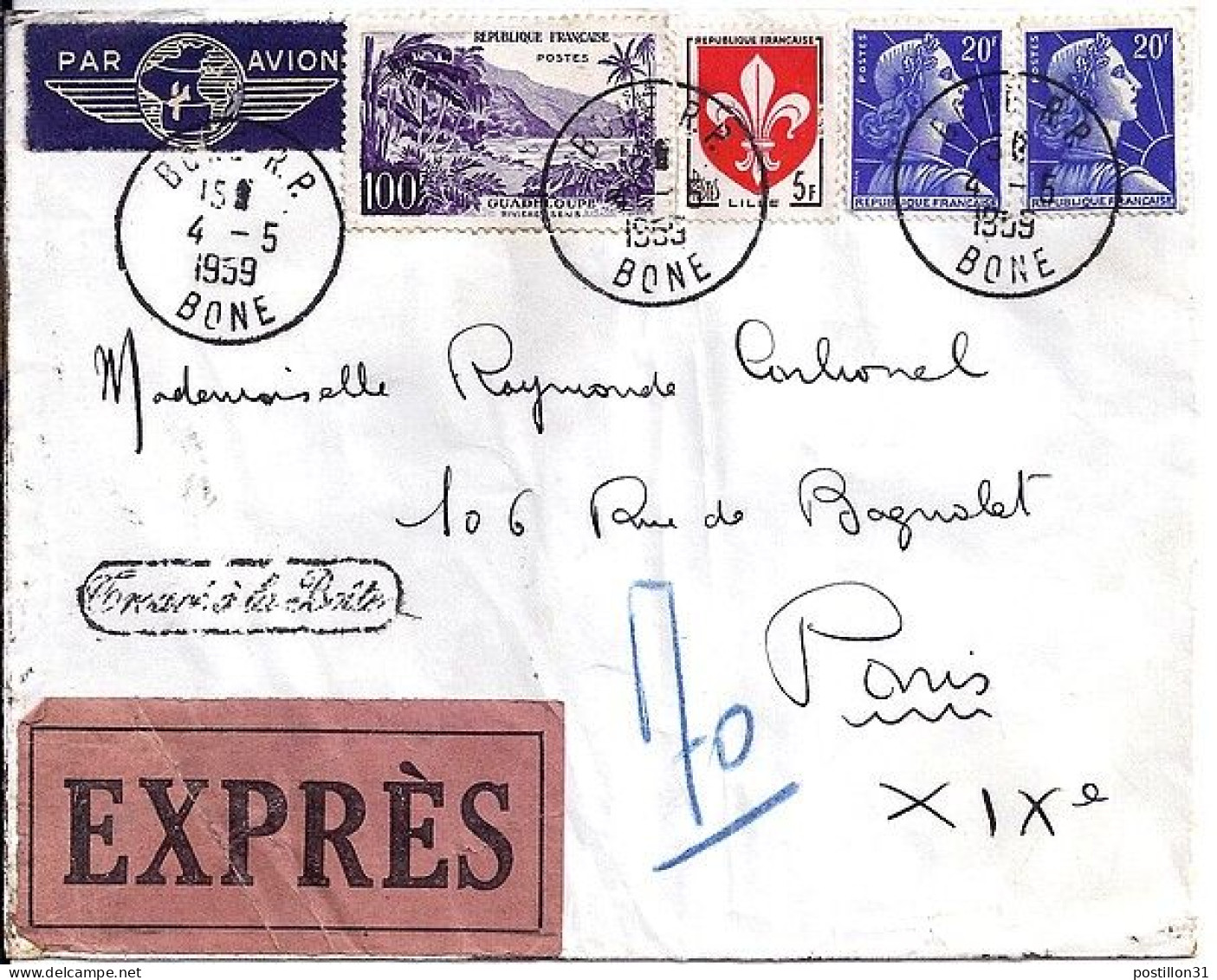 FRANCE N° 1194/1186/1011Bx2 S/L. EXPRES DE BONE/ALGERIE/1959 - Covers & Documents