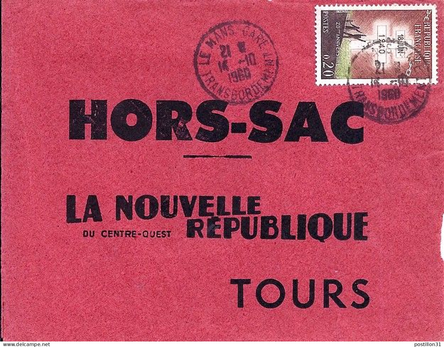 FRANCE N° 1264 S/DEVANT De L. HORS SAC DE LE MANS GARE/14.10.60 - Storia Postale