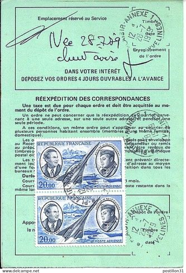 POSTE AERIENNE N° 44x2 S/BORDEREAU DE REEXPEDITION COURRIER/PARIS/1979 - 1960-.... Brieven & Documenten