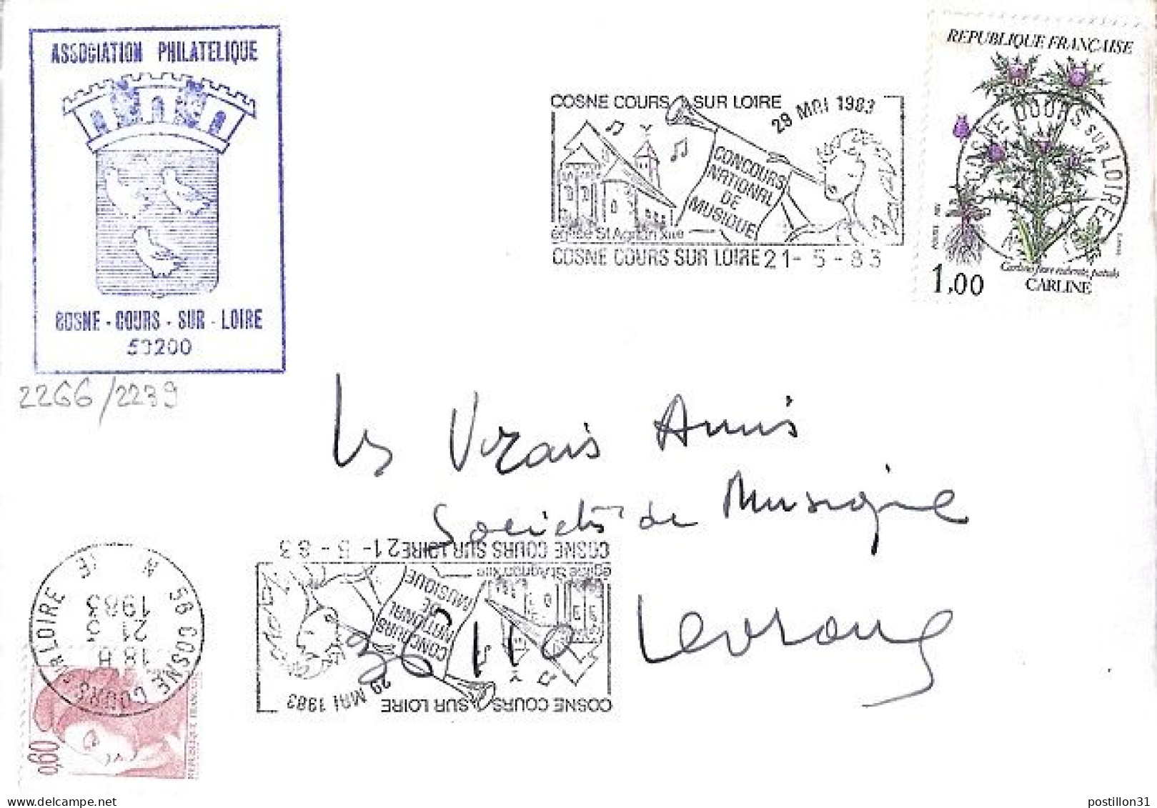 FRANCE N°  2266/2239 S/L DE COSNE COURS S LOIRE/21.5.83 - Covers & Documents