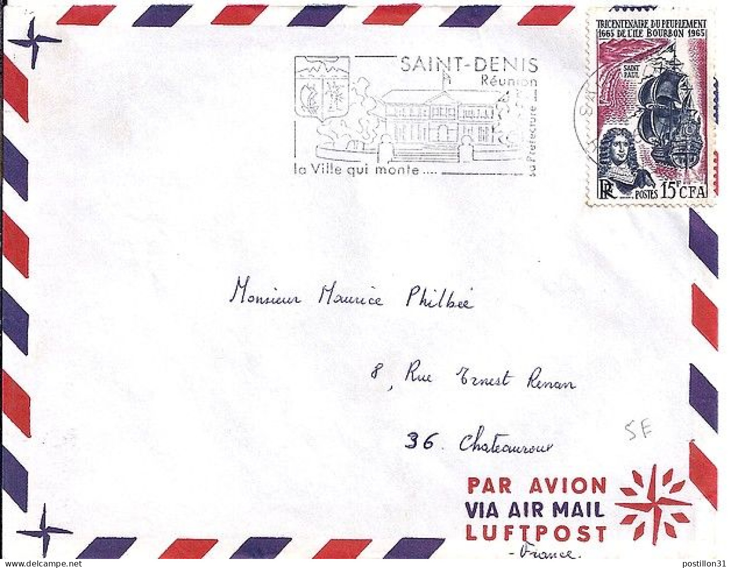 FRANCE N°  (1461) REUNION N° 365 S/L. DE ST DENIS/1966 - Cartas & Documentos