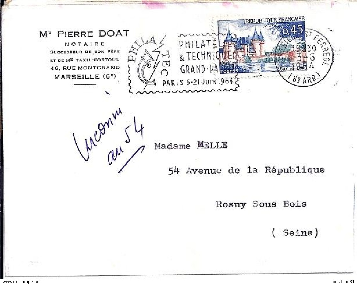 FRANCE N°  1313 S/L DE MARSEILLE/1964 - Storia Postale