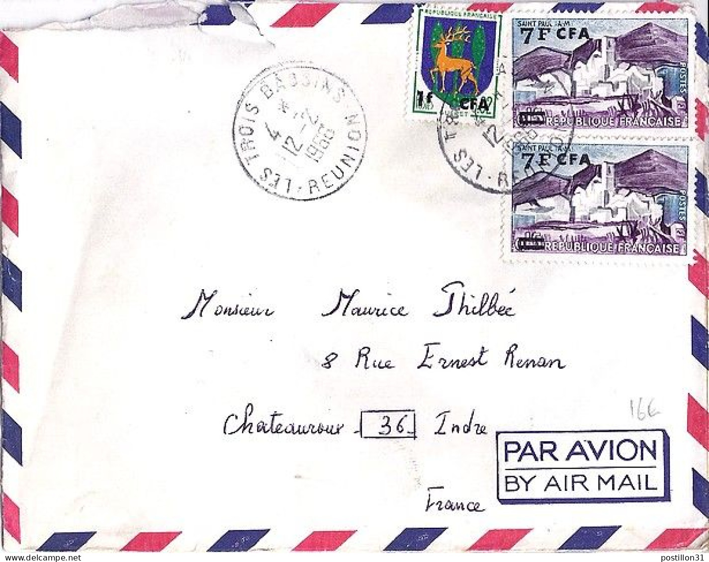 FRANCE N°  (1311x2) REUNION N° 348x2/342 S/L. DE LES 3 BASSINS/12.2.66 - Covers & Documents