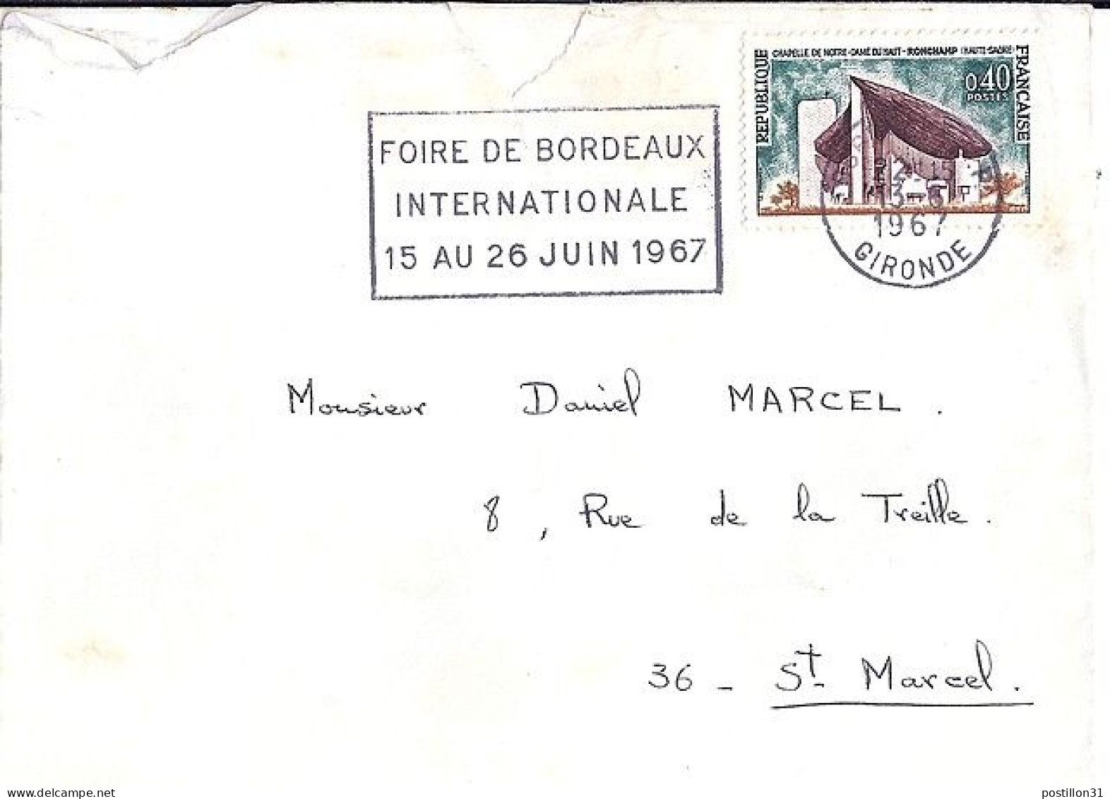 FRANCE N°  1435 S/L DE BORDEAUX/13.6.67  - Brieven En Documenten