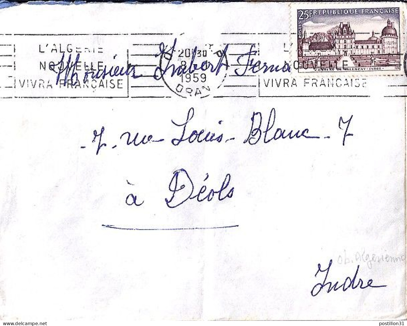 FRANCE N°  1128 S/L. DE ORAN/ALGERIE/8.1.59 - Covers & Documents
