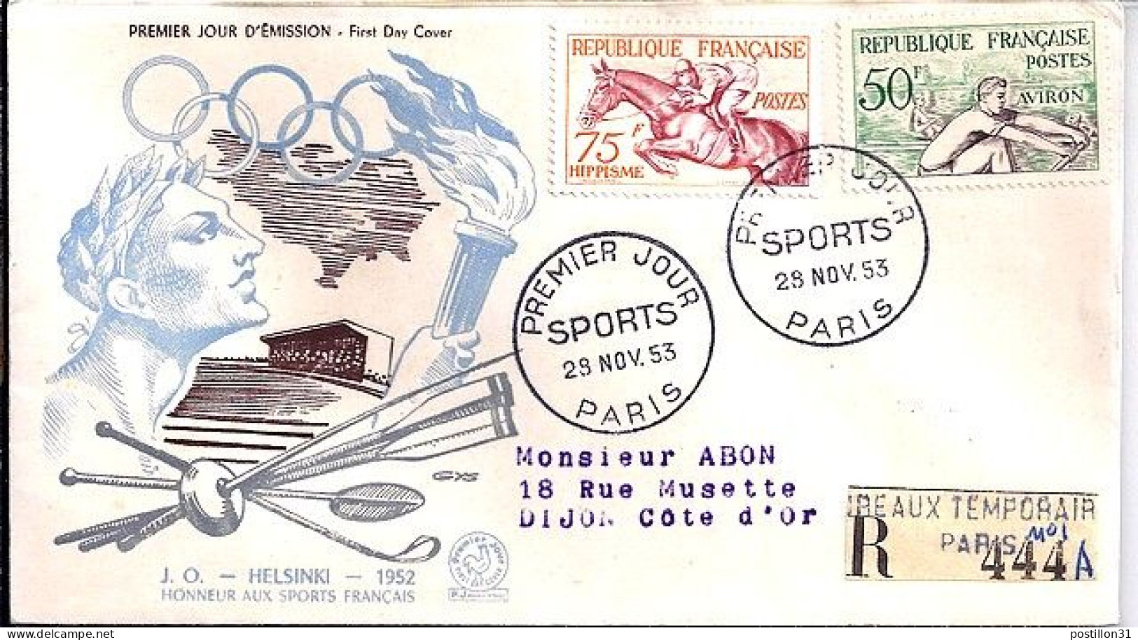 FRANCE N°  964/965 S/L REC.1° JOUR DE PARIS/28.11.53  - Storia Postale