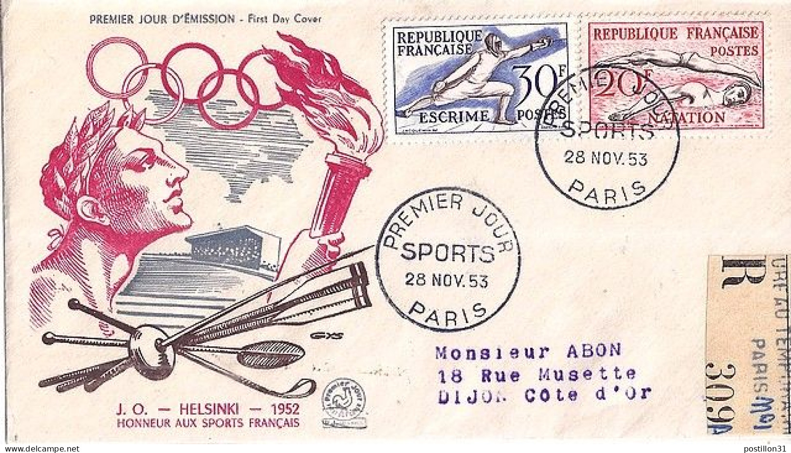 FRANCE N°  960/962 S/L REC.1° JOUR DE PARIS/28.11.53 - Storia Postale