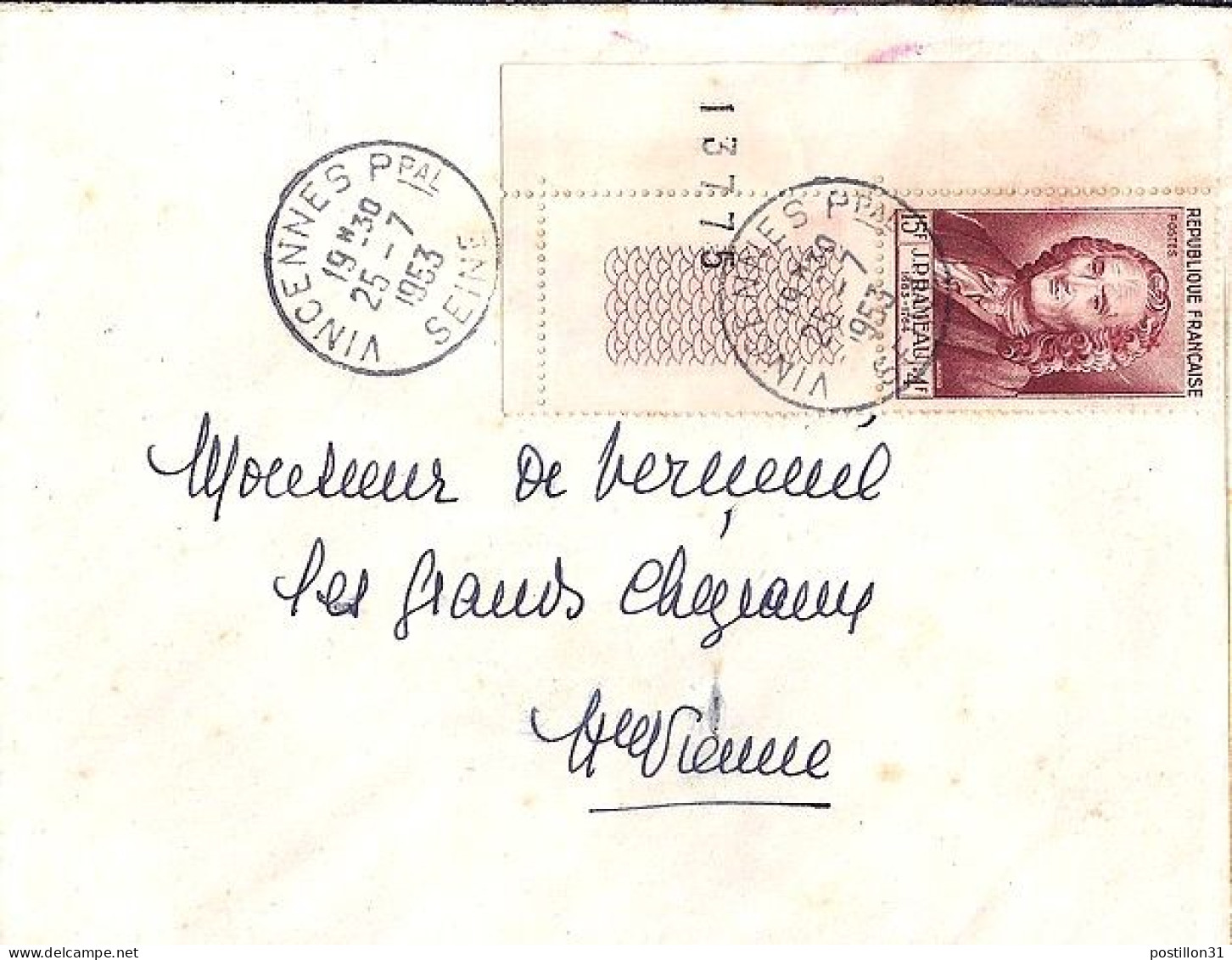 FRANCE N°  947 Bdf S/L DE VINCENNES/25.7.53 - Covers & Documents