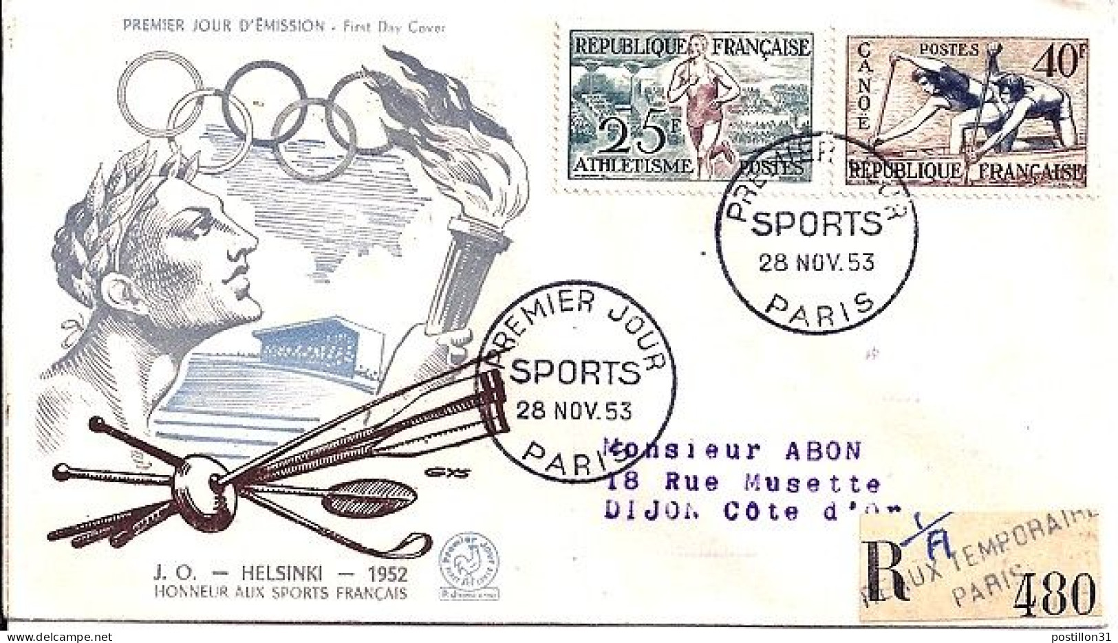 FRANCE N°  961/963 S/L REC. 1° JOUR DE PARIS/28.11.53 - Storia Postale