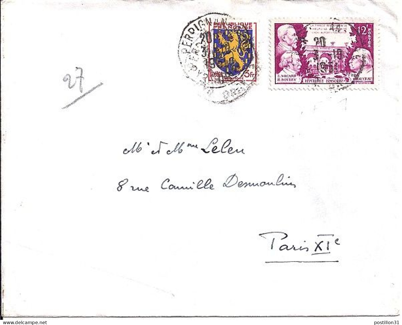 FRANCE N°  897/803 S/L DE PERPIGNAN/3.10.51 - Covers & Documents