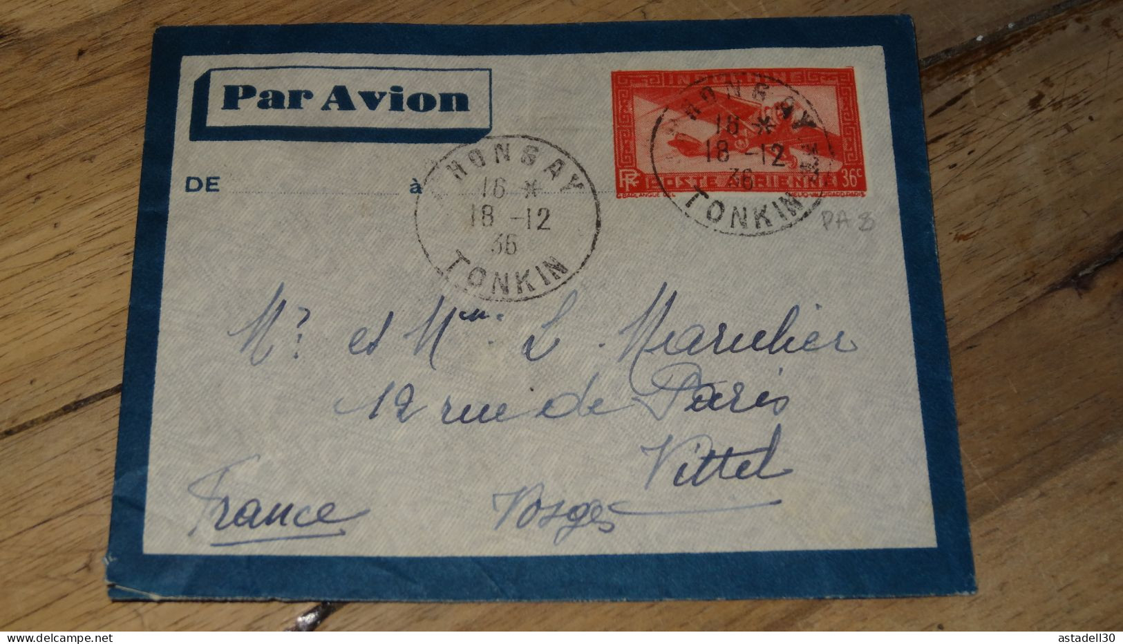 Enveloppe Entier Postal INDOCHINE, Par Avion, Hongay 1936 ......... ..... 240424 ....... CL6-3b - Lettres & Documents